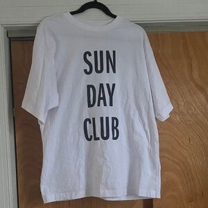 H&M 100% Cotton Oversized White Sunday Club Women’s Crewneck Graphic T-Shirt